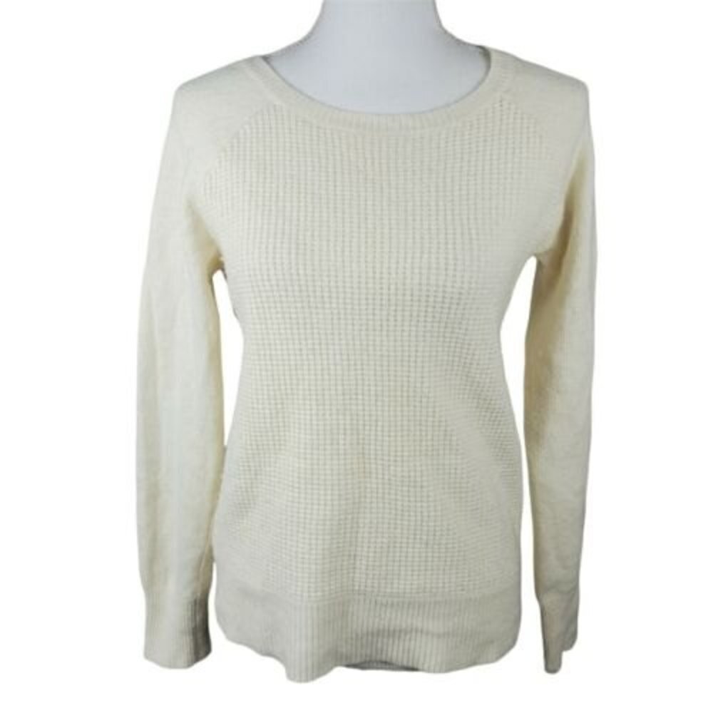 J Crew Cream Waffle Knit merino wool Sweater Size M